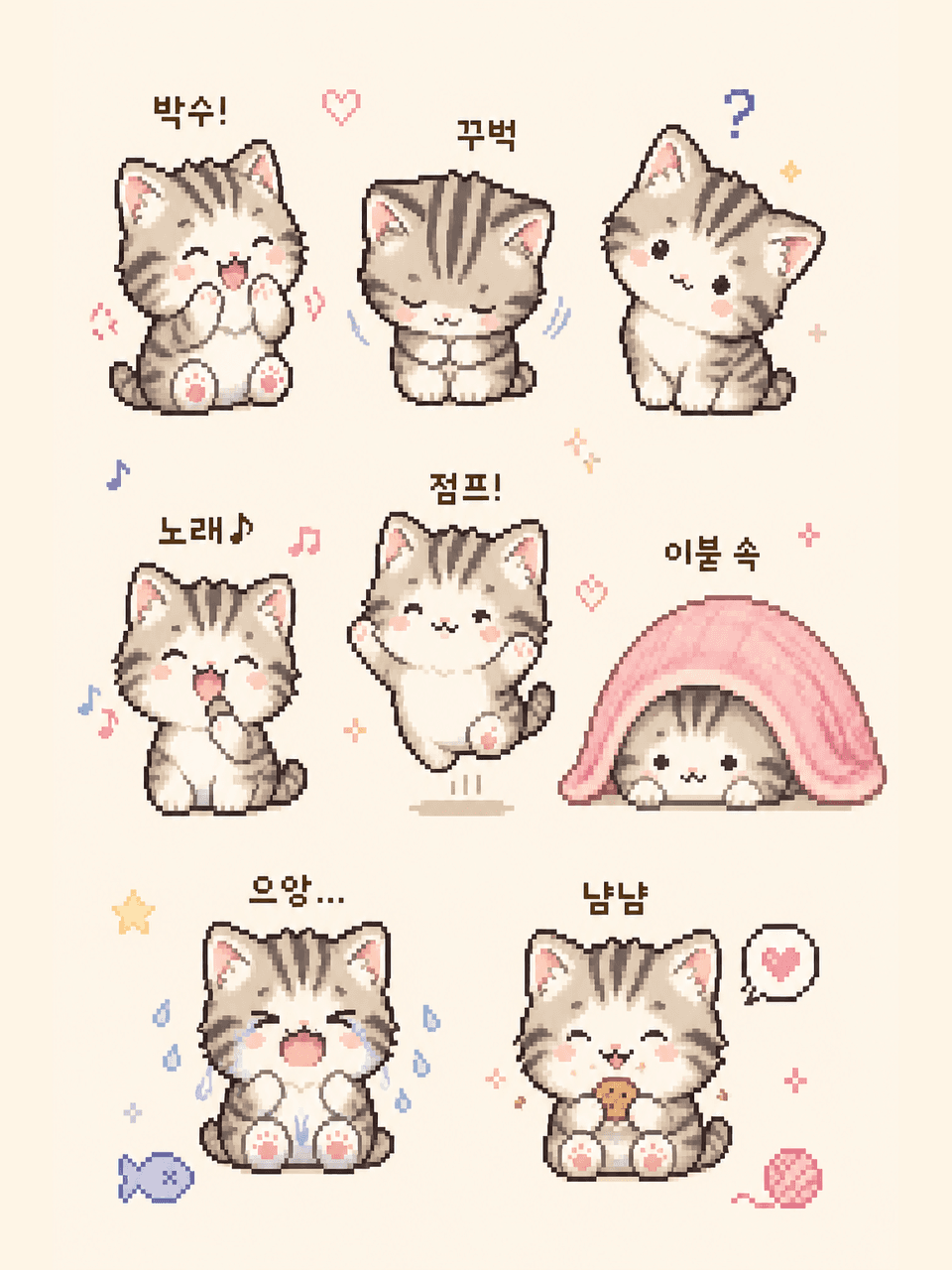 반려동물 픽셀 스티커 작품