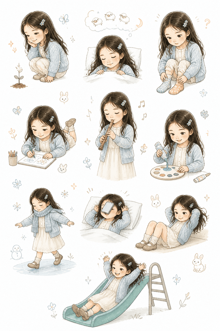 사람 손그림 느낌 스티커 시트