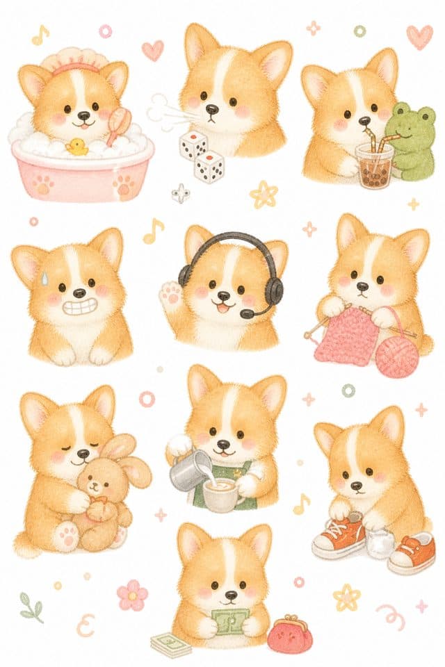 강아지 완성 스티커 시트